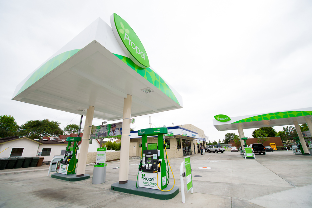 In Fullerton, Calif., Propel Fuels took an old, rundown gas station and turned it into a modern filling station that sells clean, renewable fuels. (Propel)